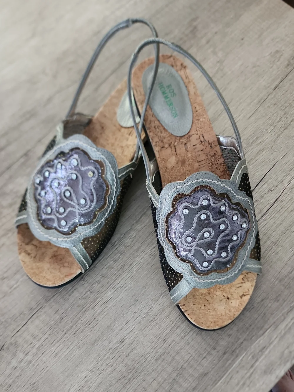 Ros‎ Hommerson Gray Cork Slingback Sandals Size 9W Embellished Comfort Shoes